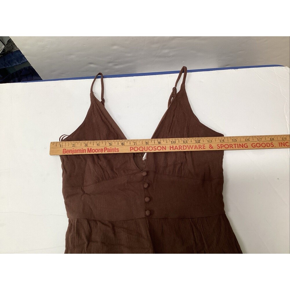 Francesca’s audrey parks jumpsuit sz S brown pockets adjustable straps - Picture 3 of 14